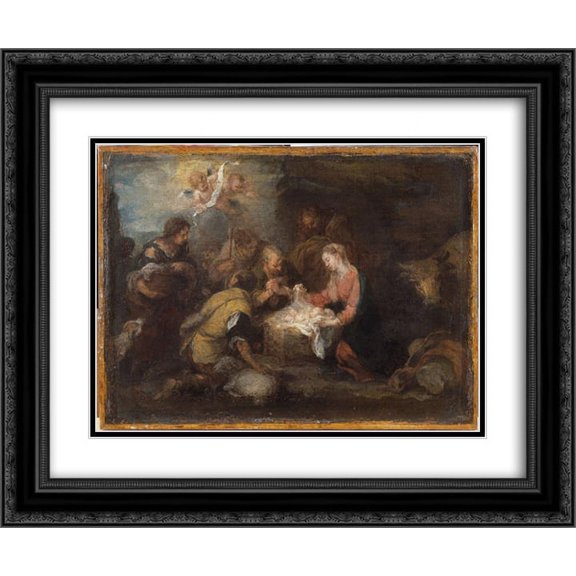Bartolome Esteban Murillo 2x Matted 24x20 Black Ornate Framed Art Print 'Adoration of the Shepherds'