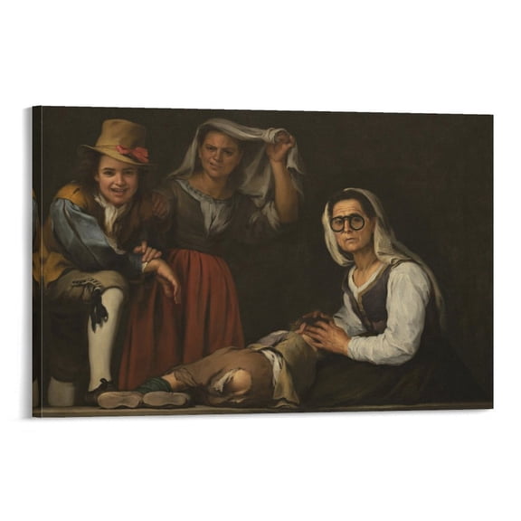 Bartolome Esteban Murillo Poster Four Figures on A Step By Bartolome Esteban Murillo Canvas Art Print Poster Wall Art Poster Scroll Canvas Painting Picture Living Room Decor Home 16x24inch(40x60cm)