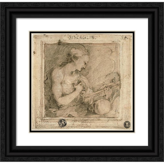 Bartolomeo Biscaino 12x12 Black Ornate Wood Framed Double Matted Museum Art Print Titled: Mary Magdalene