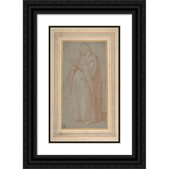 Bartolomeo Cesi 16x24 Black Ornate Framed Double Matted Museum Art Print Titled: Standing Pregnant Woman (Study for the Pregnant Virgin Mary) (1556-1629)