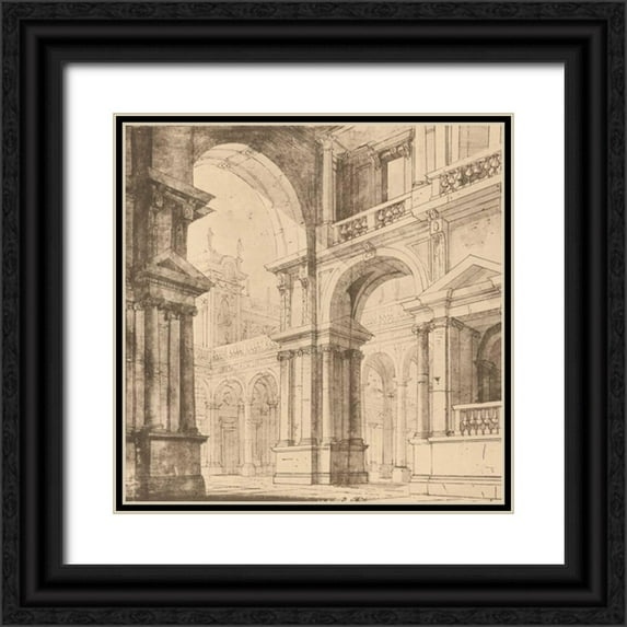 Bartolomeo, Maurizio 26x26 Black Ornate Wood Framed with Double Matting Museum Art Print Titled - Portico Antico I