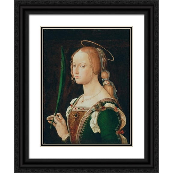 Bartolomeo Montagna 19x24 Black Ornate Framed Double Matted Museum Art Print Titled: Saint Justina of Padua (1490s)