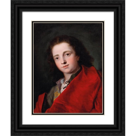 Bartolomeo Nazari 15x18 Black Ornate Wood Framed Double Matted Museum Art Print Titled - Portrait of a Gentleman, Bust-Length, in a Grey Doublet and Red Cloak