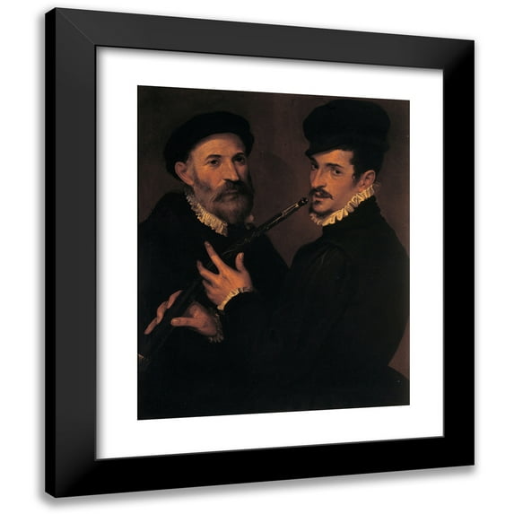 Bartolomeo Passarotti 20x24 Black Modern Framed Museum Art Print Titled - Double Portrait of Musicians (Between 1577 and 1579)