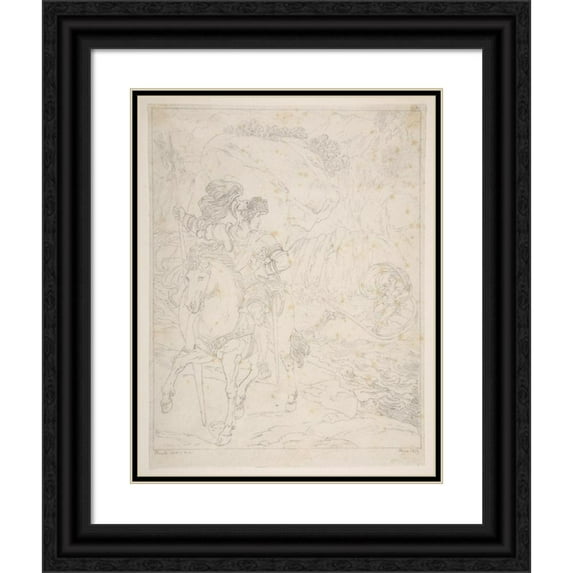 Bartolomeo Pinelli 12x14 Black Ornate Wood Framed Double Matted Museum Art Print Titled: Romantic Subject (1781-1835)