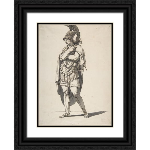 Bartolomeo Pinelli 18x24 Black Ornate Framed Double Matted Museum Art Print Titled: Standing Warrior