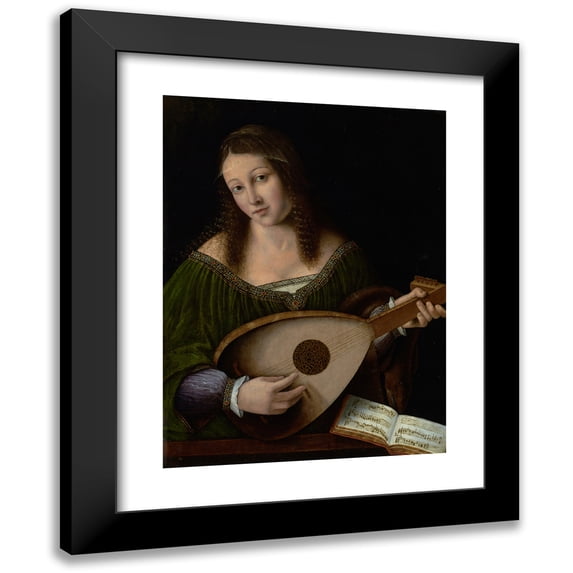 Bartolomeo Veneto 19x24 Black Modern Framed Museum Art Print Titled - Lady Playing a Lute (1530)