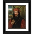 thumbnail image 1 of Bartolomeo Veneto 19x24 Black Ornate Framed Double Matted Museum Art Print Titled: Portrait of a Man Holding a Medal, 1 of 5