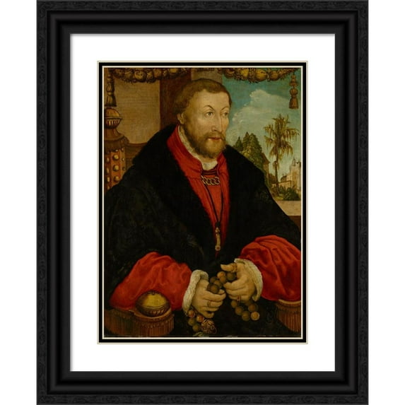 Bartolomeo Vivarini 11x14 Black Ornate Wood Framed Double Matted Museum Art Print Titled: Portrait of Wolfgang, Count Palatine (1525)