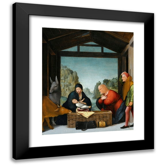 Bartolommeo Suardi 12x14 Black Modern Framed Museum Art Print Titled - The Adoration of the Shepherds (1500 - 1535)
