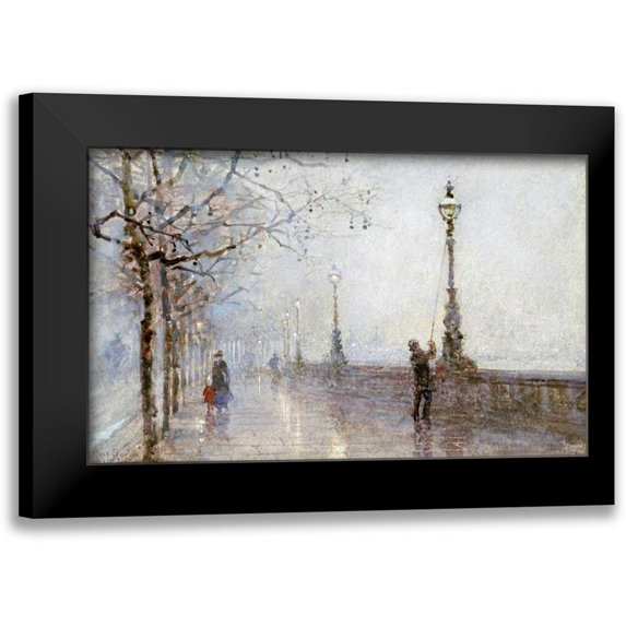 Bartom, Rose Maynard 18x13 Black Modern Framed Museum Art Print Titled - The Last Lamp, Thames Embankment