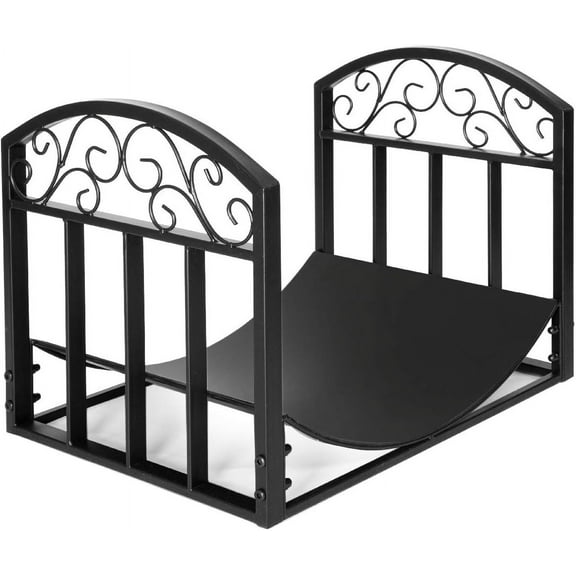 Barton Firewood Rack Log Holder, 18" x 14" x 14.5" Powder-Coated Metal Fireplace Wood Storage Rack for Indoor/Outdoor Use, Black