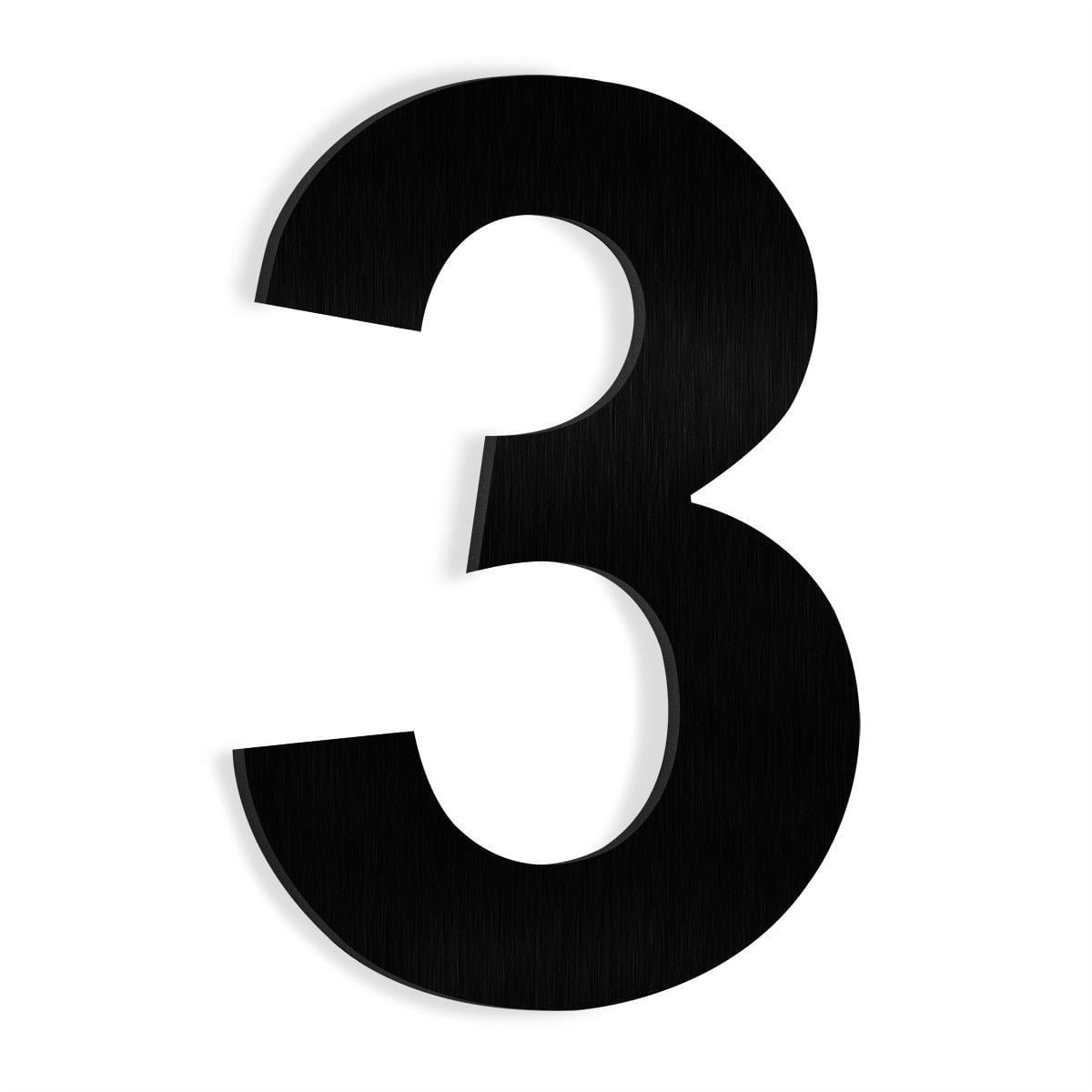 Black Stainless Steel Floating House Number 3, 6-inch