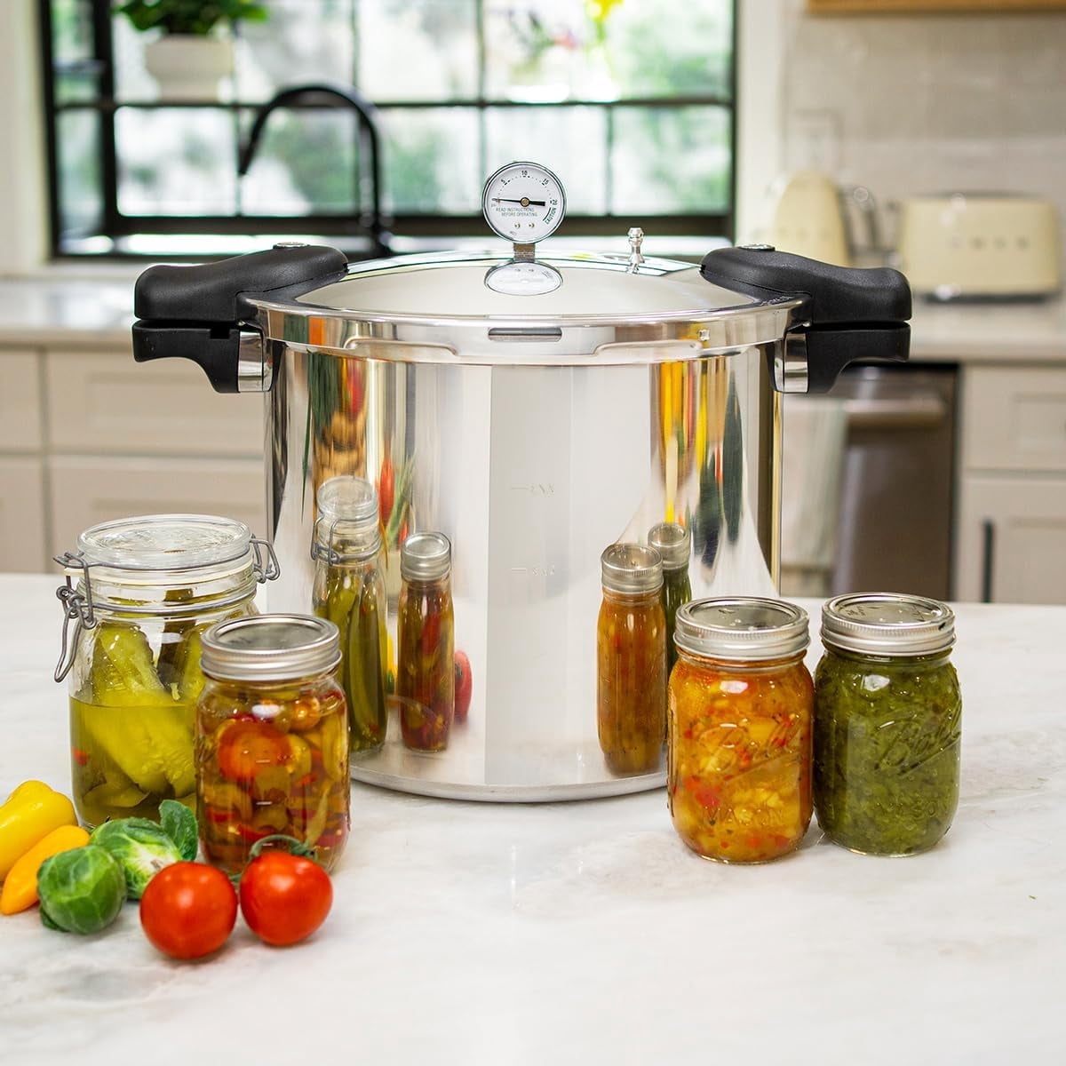 Barton 22-Quart Aluminum Pressure Canner with Pressure Gauge, Heavy-Duty Stovetop Canning Pot with Rack, 13 PSI Valve for Home Food Preservation