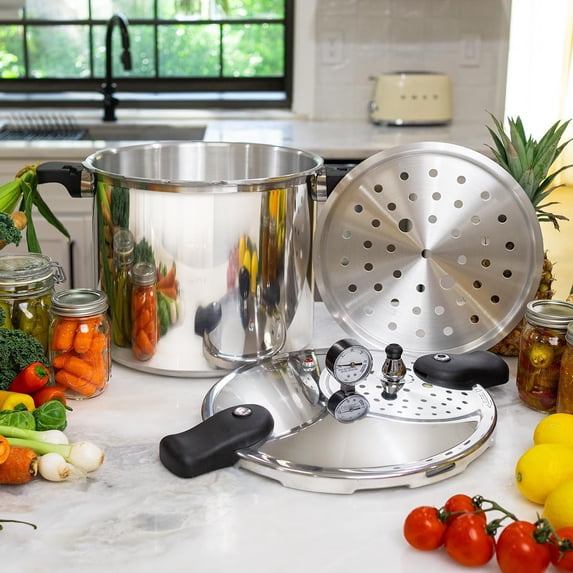 Barton 22-Quart Aluminum Pressure Canner & Cooker with Built-in Pressure Gauge, Induction Compatible