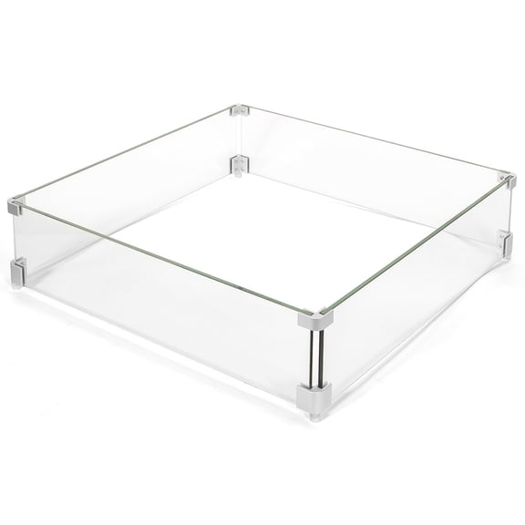 Barton Fire Pit Wind Guard Fire Pit Tempered Glass, 24" x 24" Clear Tempered Wind Guard for Gas Firepit, Thick Rectangle Glass Shield with Aluminum Corner Bracket & Rubber Feet