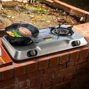Barton 26,000 BTU Stainless Steel 2-Burner Propane Stove, Portable Outdoor Cooktop with Piezo Ignition, LPG Regulator & Hose, 66 lb Capacity
