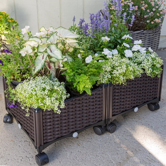 Barton Raised Planter Box with Wheels, Self-Watering Garden Bed for Vegetables, Herbs & Flowers, Elevated Outdoor Planter for Patio, Balcony, Deck & Indoor Gardening, Brown