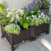 Barton Raised Planter Box with Wheels, Self-Watering Garden Bed for Vegetables, Herbs & Flowers, Elevated Outdoor Planter for Patio, Balcony, Deck & Indoor Gardening, Brown