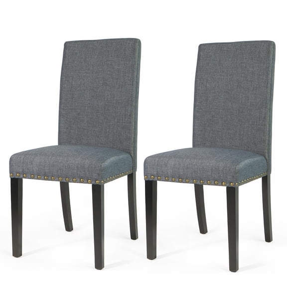Barton 2pcs Parson Dining Chair Armless Side Chair High-Backrest w/ Nailhead Trim, Grey