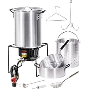 Barton 30 Qt Turkey Fryer Pot with Basket & 10 Qt Fish Fryer, 37,000 BTU Propane Outdoor Cooker with Thermometer, Injector, Rack & Regulator