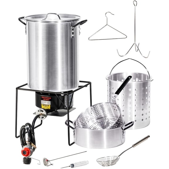 Barton 30 Qt Turkey Fryer Pot with Basket & 10 Qt Fish Fryer, 37,000 BTU Propane Outdoor Cooker with Thermometer, Injector, Rack & Regulator