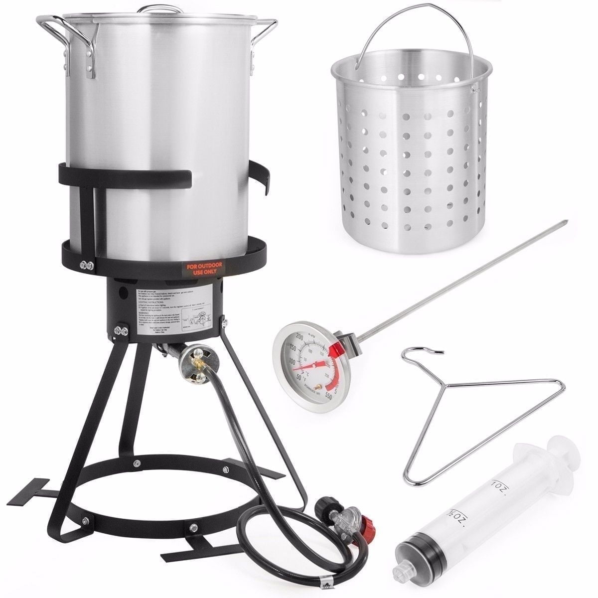 Barton 30-Qt Aluminum Turkey Fryer & Seafood Boil Kit, 55,000 BTU Propane Burner Stand with Thermometer & Marinade Injector (Outdoor Use)