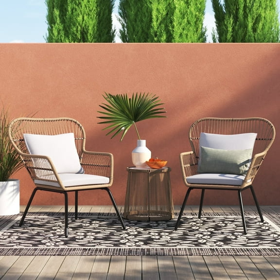 Barton 3PCS Outdoor Patio Wicker Chat Conversation Bistro Set (2) Chairs and Side Table, Beige