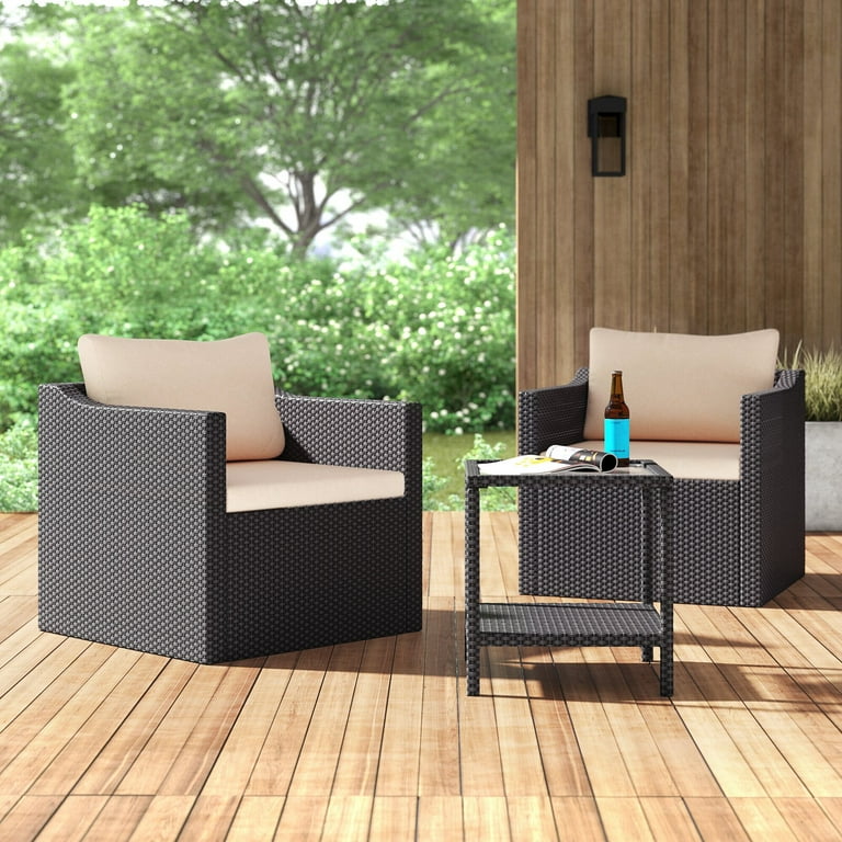 Barton 3pcs Outdoor Patio Set Seating Group Cushion Wicker Rattan
