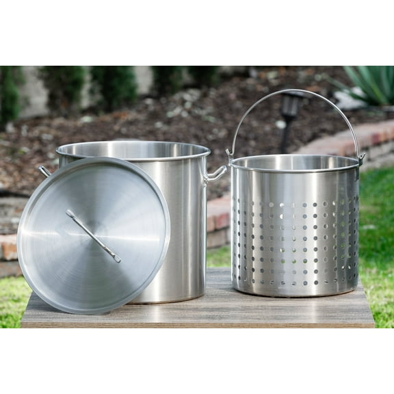 Barton 53-Quart Nickel-Free Stainless Steel Stock Pot with Lid & Strainer Basket, Heavy-Duty Induction Soup & Seafood Boil Pot