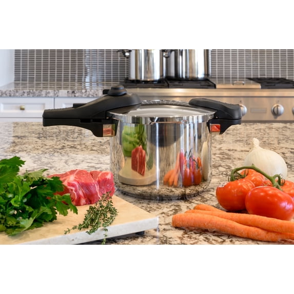 Barton 6.3-Quart Stainless Steel Pressure Cooker with Recipe Book, Compatible with Gas, Electric, Induction Stoves