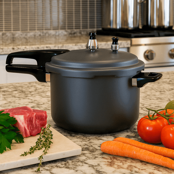 Barton 7.4 Qt Hard-Anodized Aluminum Stovetop Pressure Cooker, Induction Compatible Cooking Pot with Locking Lid & Pressure Release Valve, Titanium Matte