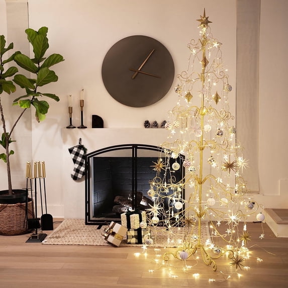 Barton 6.4ft Wrought Iron Ornament Display Stand, Gold Christmas Tree ...