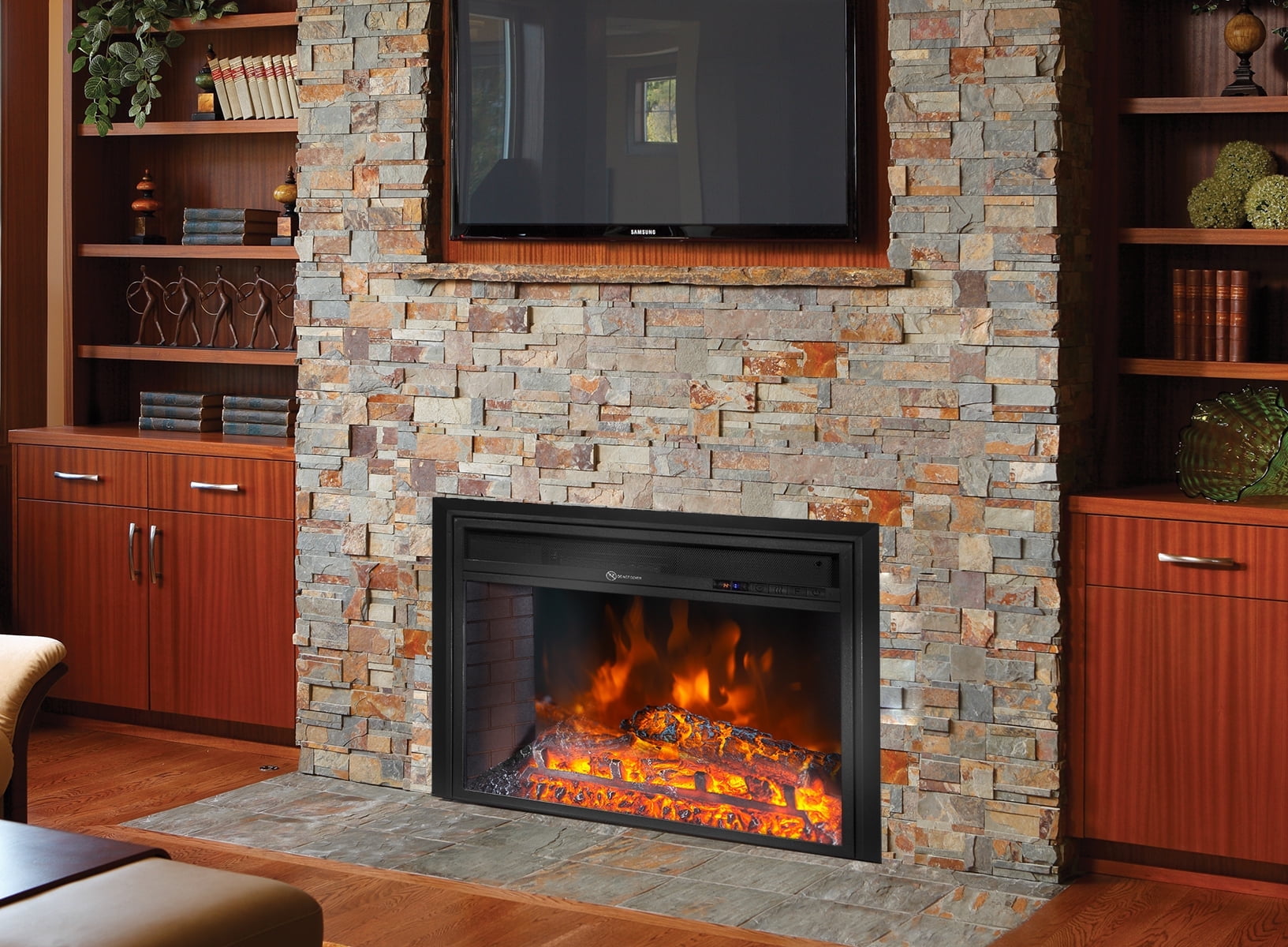 Barton Living 26" Electric Fireplace Insert 3D Flame Stove Adjustable Flame Timer Black