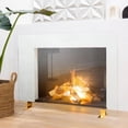thumbnail image 1 of Barton Premium Tempered Glass Fireplace Screen, 46" x 33" Glass, Clear Glass, Gold Base, Freestanding Cover, Decorative Spark Guard Gate, 1 of 5
