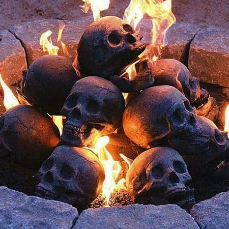 Barton Imitation Human Skull Gas Log, Blue — Indoor/Outdoor Fireplace & Fire Pit Halloween Décor