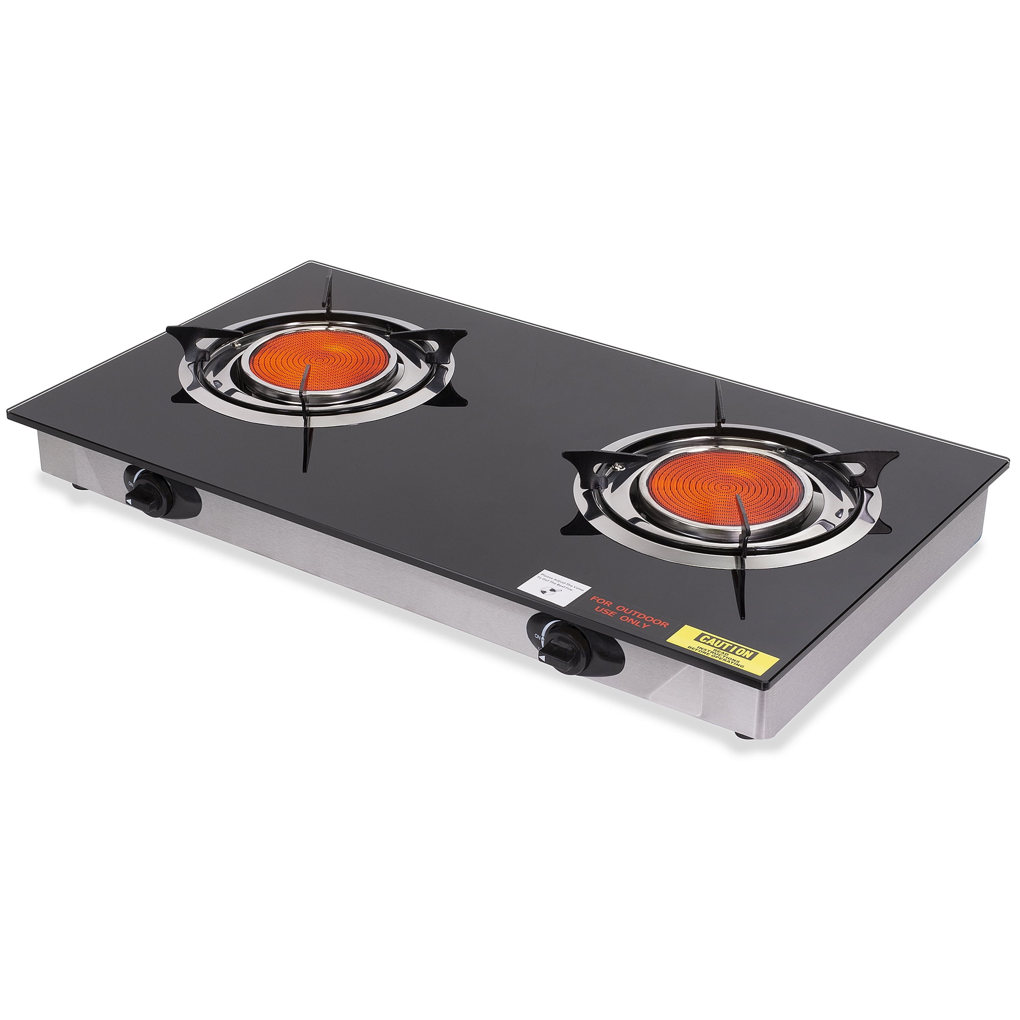 Barton Outdoor Dual Burner Glass Cooktop Auto Ignition Propane Stove  Infrared Heat Ceramic Head with Regulator Hose, Black - Walmart.com