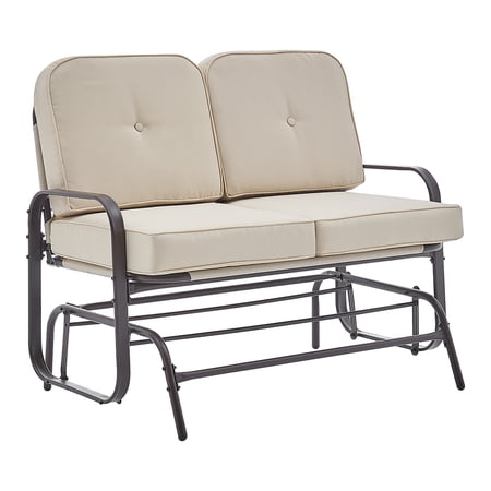 Barton Outdoor Patio Rocking Bench Loveseat, 2 Seater, Rocket Function, UV Water Resistant, Soft Cushion, Beige