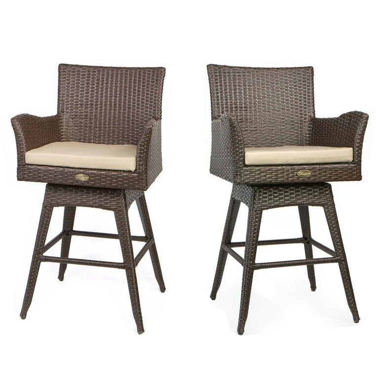 Barton Outdoor Patio Swivel Bar Stool Armrest with Footrest Rattan