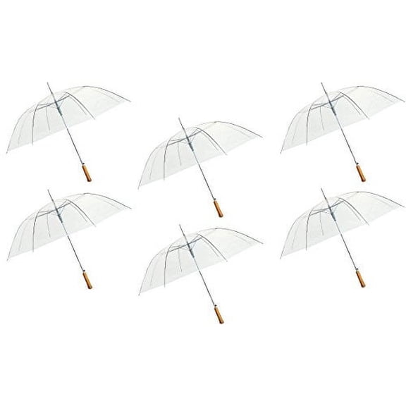 Barton Outdoors 48" Auto-Open Clear Transparent Rain Umbrella, Regular Adult Size, 6 Pack