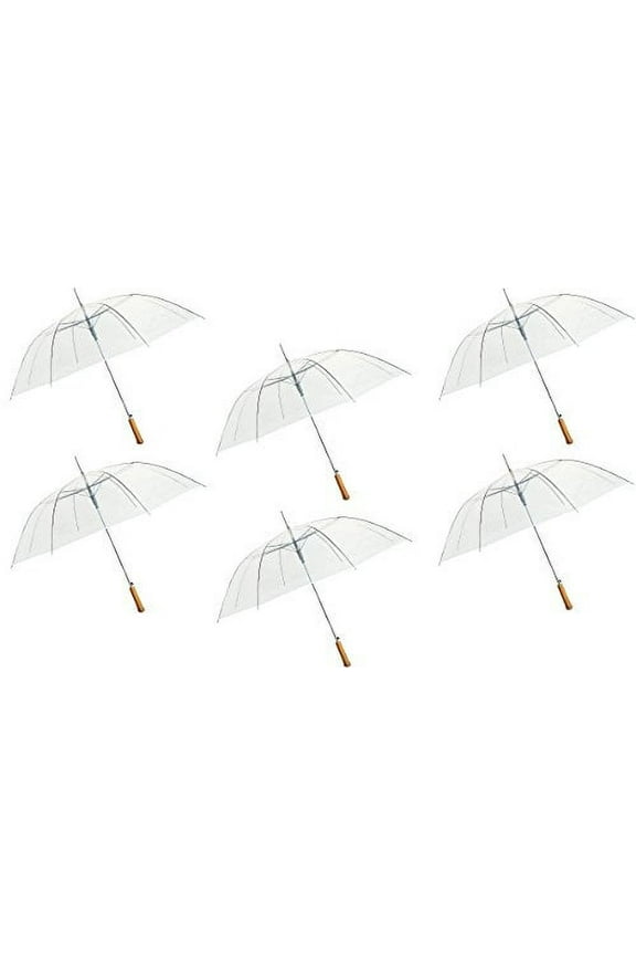 48" Auto-Open Clear Transparent Rain Umbrella, Regular Adult Size, 6 Pack