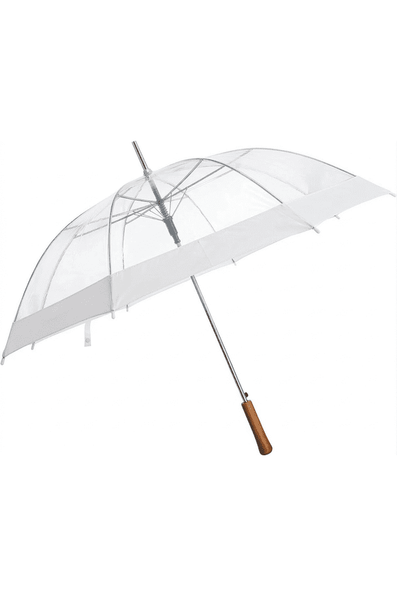 Rain Umbrella - Clear and White Rip-Resistant - Auto Open with Resin Handle