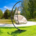 thumbnail image 1 of Barton Premium Hanging Chair Lounge Chair Patio Egg Chair UV Resistant Fluffy Cushion Large Basket Porch Lounge, Cream, 1 of 7