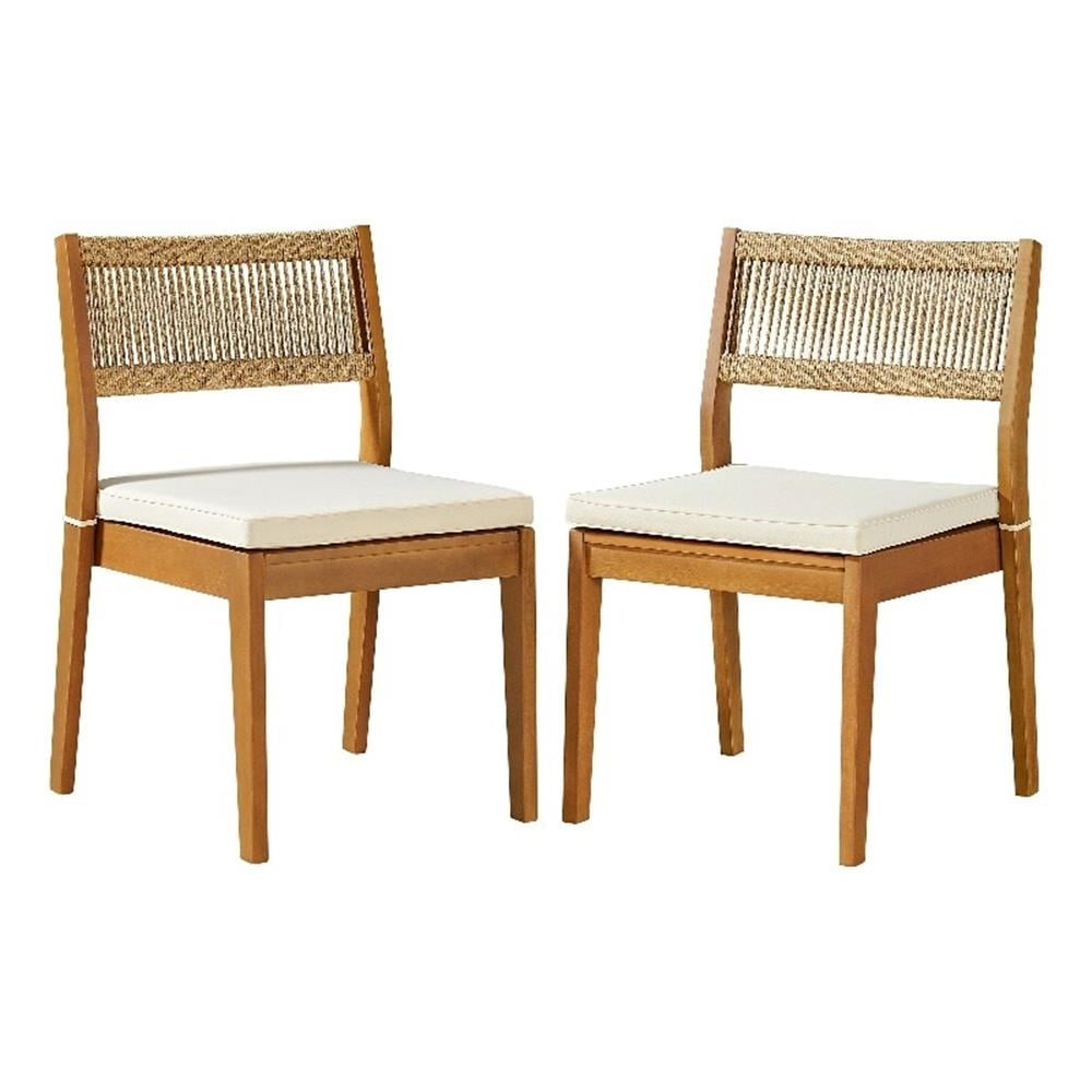 Barton Natural Eucalyptus Wood Stackable Dining Chairs with Cushions - Set of 2