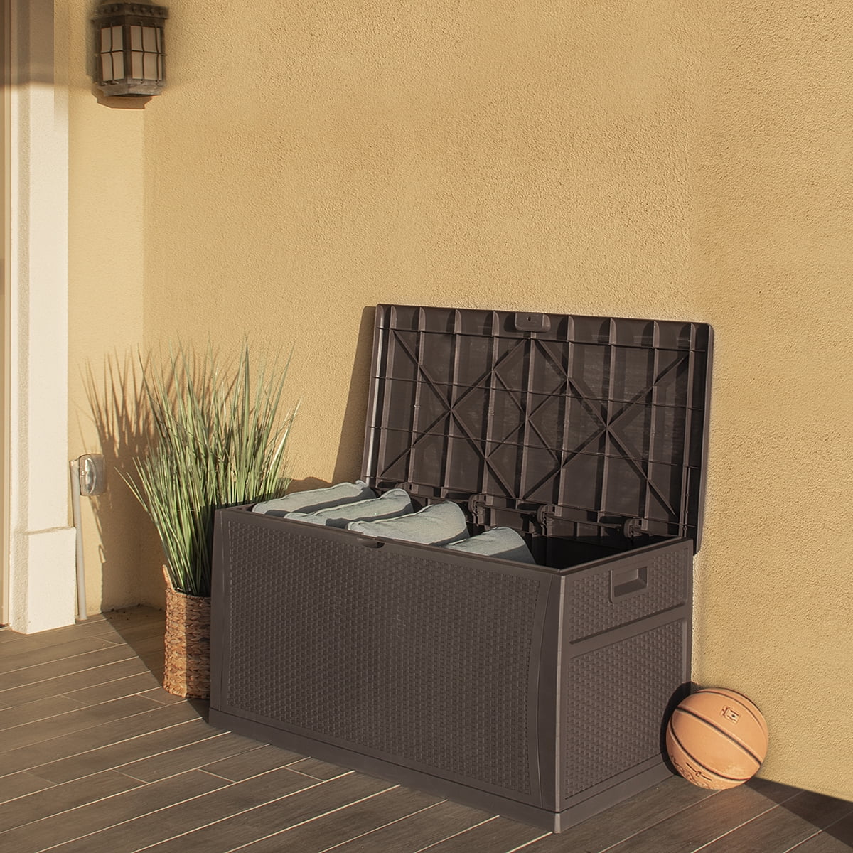 Barton - Storage Deck Box, Outdoor Storage all weather resistant, wicker material, 120 Gallon large capacity