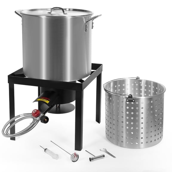 Barton 64 Qt Seafood Boil Pot & Propane Burner Kit, 100,000 BTU Outdoor Crawfish Boiler & Turkey Fryer with Basket, 20 PSI Regulator