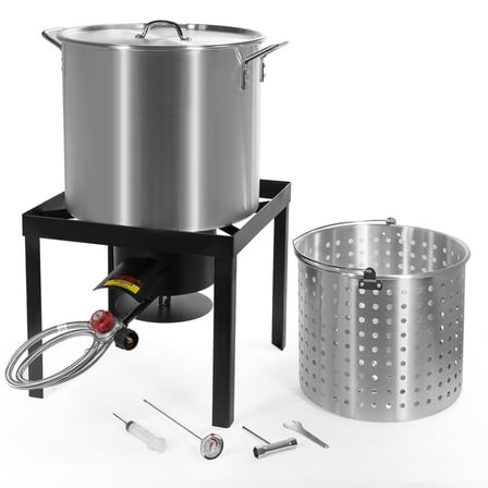 Barton 64 Qt. Aluminum Turkey Deep Fryer Pot With Injector Thermometer Kit and 100,000 BTU Outdoor Propane Stove Burner Stand for 28Lb Turkey, Outdoor Cooking Seafood Boiler Roaster Crawfish Boiling