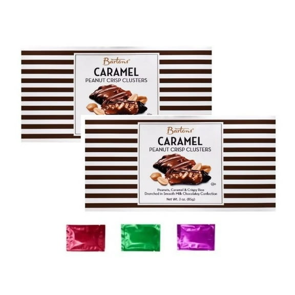 Bartons Chocolate Covered Caramel Peanut Clusters Festive Holiday Candy Treats, Perfect for Stocking Stuffers, Gift Baskets, and Christmas Desserts, 3 oz. (2 Pack)