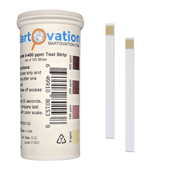 Bartovation Hydrogen Peroxide H2O2 Test Strips, 0-400 ppm, 100 Count