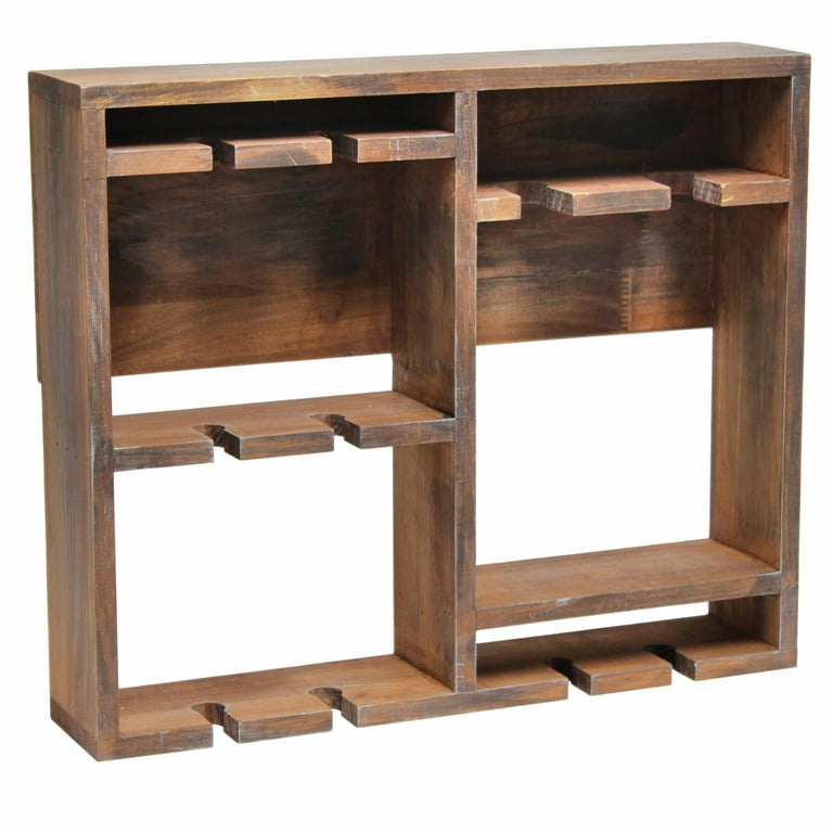 Bartow Wall Mounted Wood Wine Rack Shelf with Glass Holder